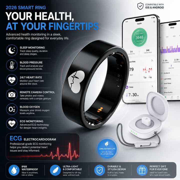 2026 Smart Ring – ECG Heart Rate & Health Monitoring Ring (Waterproof)