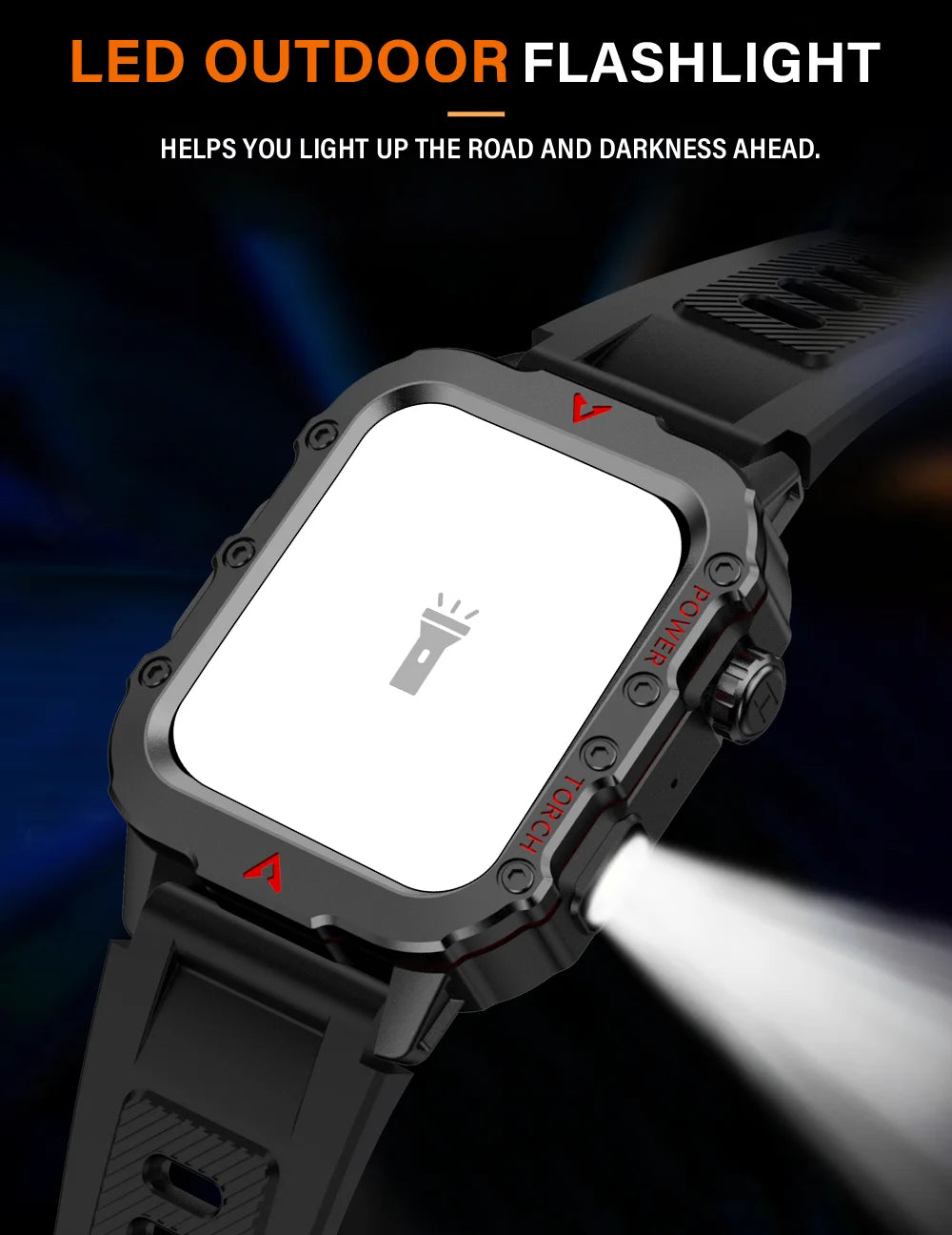 LAXASFIT Men’s Smart Watch – LED Flashlight Outdoor Sports Health Monitor