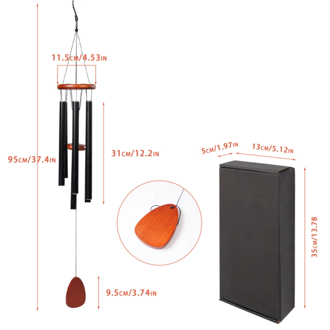 37 Inch Aluminum Wind Chimes – 6 Tube Windbell for Garden & Meditation