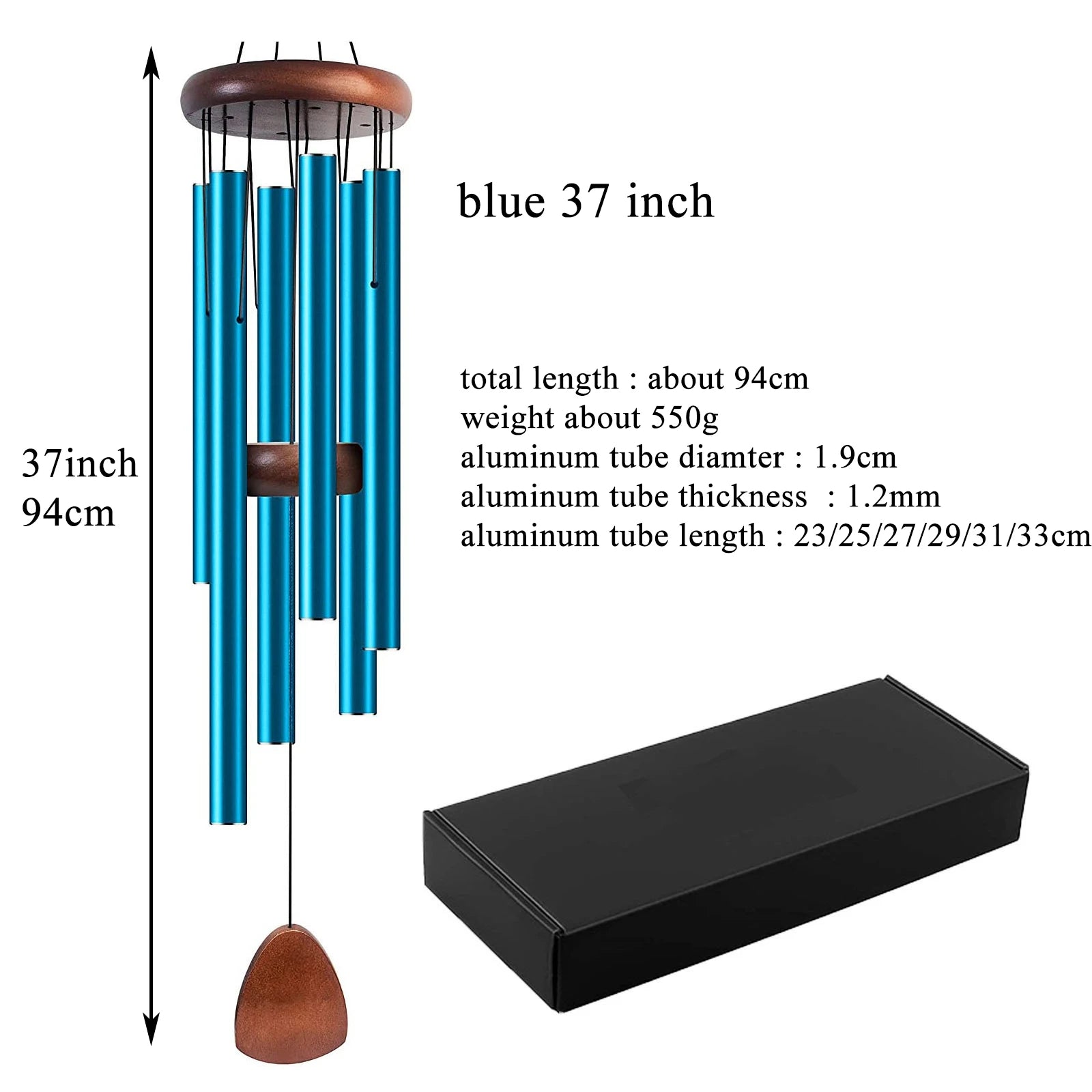 37 Inch Aluminum Wind Chimes – 6 Tube Windbell for Garden & Meditation