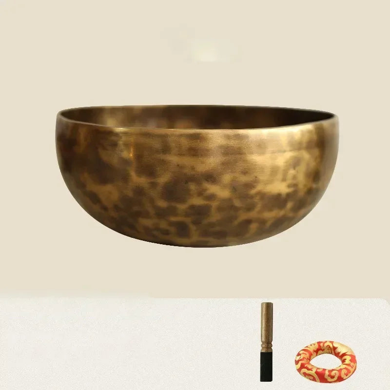 Large Tibetan Singing Bowl Set – Vintage Brass Sound Healing Instrument