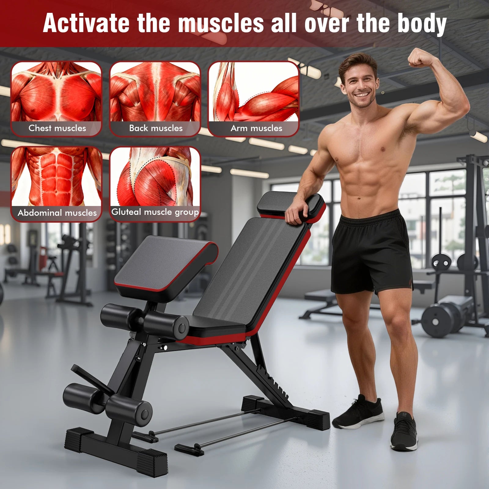7-Level Adjustable Weight Bench – Foldable Full Body Workout Bench with Leg Extension