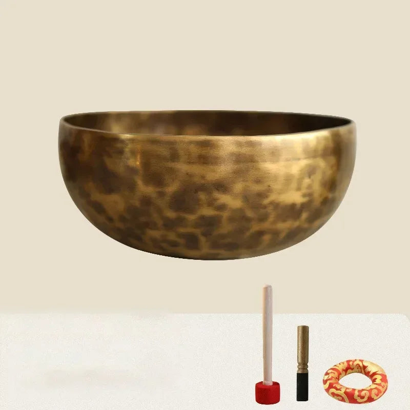 Large Tibetan Singing Bowl Set – Vintage Brass Sound Healing Instrument