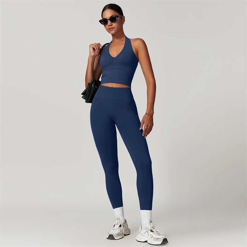 Women’s 2-Piece Yoga Set – Crop Top & High Waist Leggings Workout Outfit