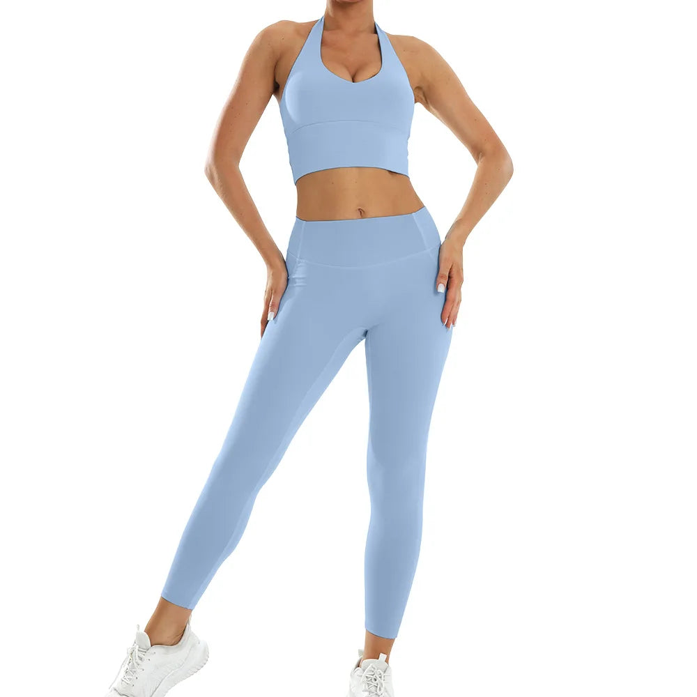 Women’s 2-Piece Yoga Set – Crop Top & High Waist Leggings Workout Outfit