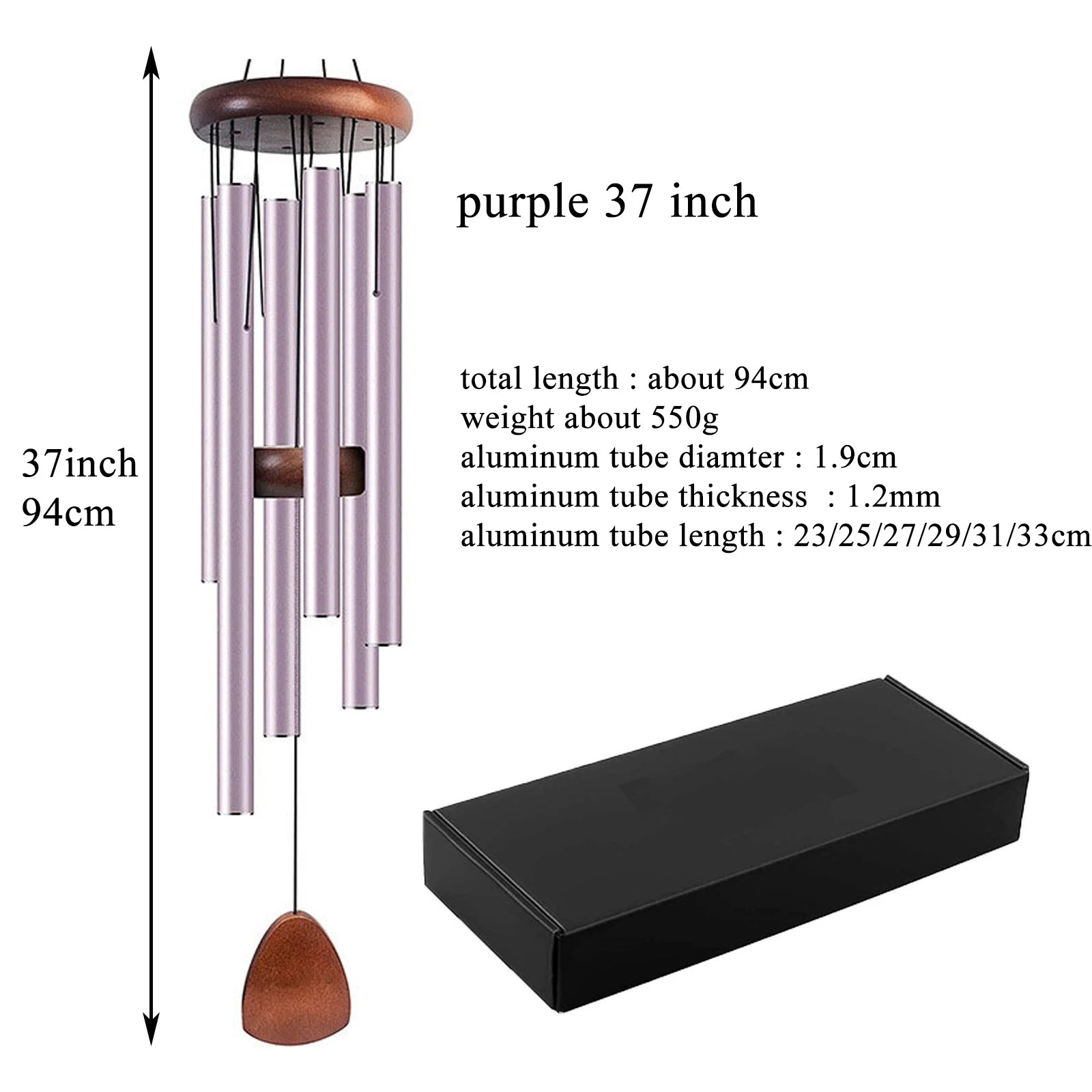 37 Inch Aluminum Wind Chimes – 6 Tube Windbell for Garden & Meditation