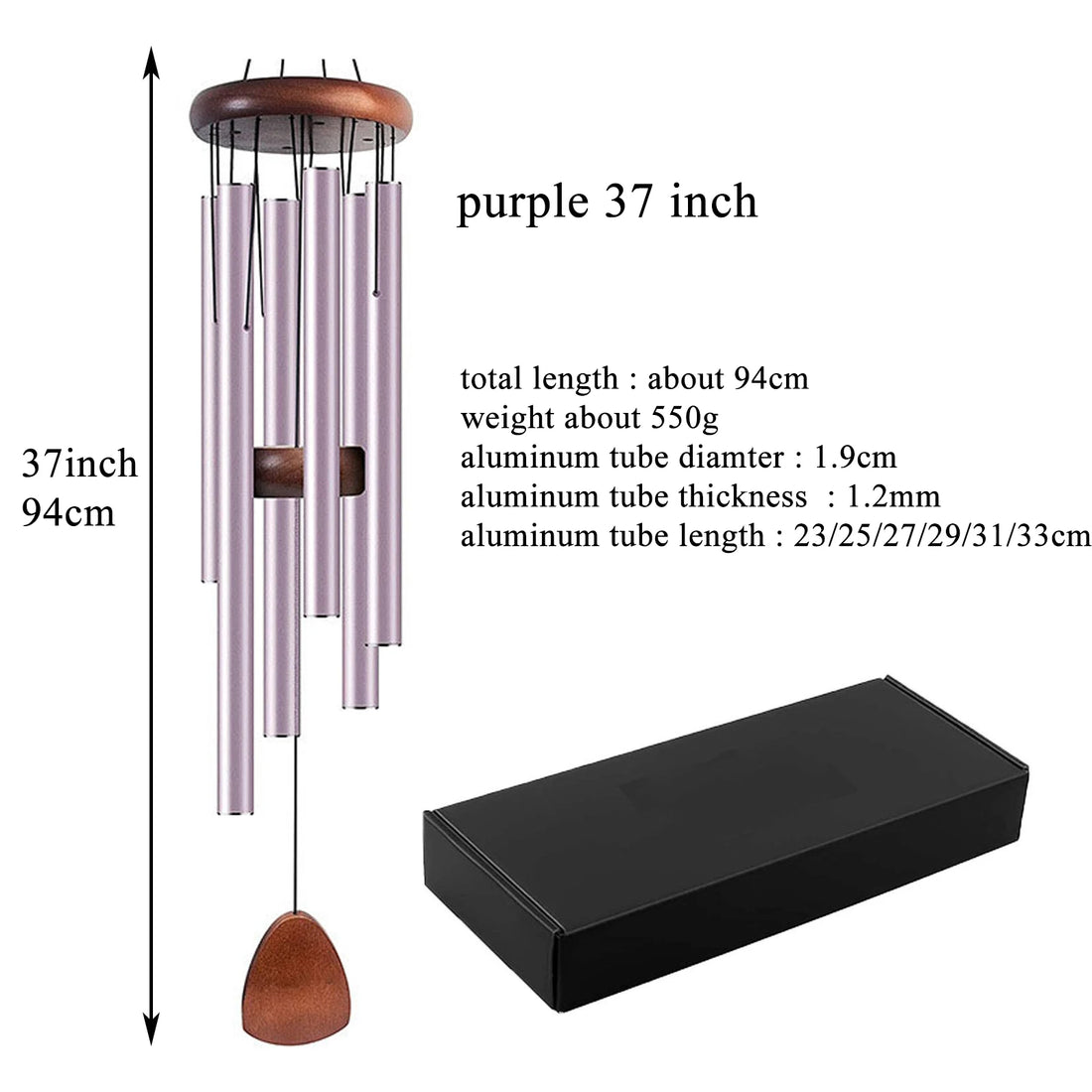 37 Inch Aluminum Wind Chimes – 6 Tube Windbell for Garden & Meditation