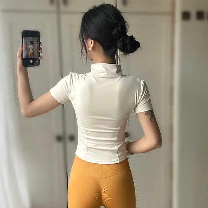 Women’s Waist Slimming Yoga Top – Quick-Dry Zipper Sports Shirt