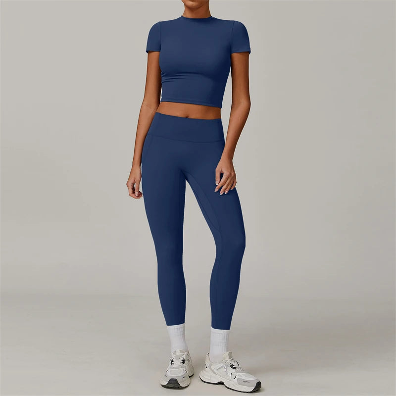 Women’s 2-Piece Yoga Set – Crop Top & High Waist Leggings Workout Outfit