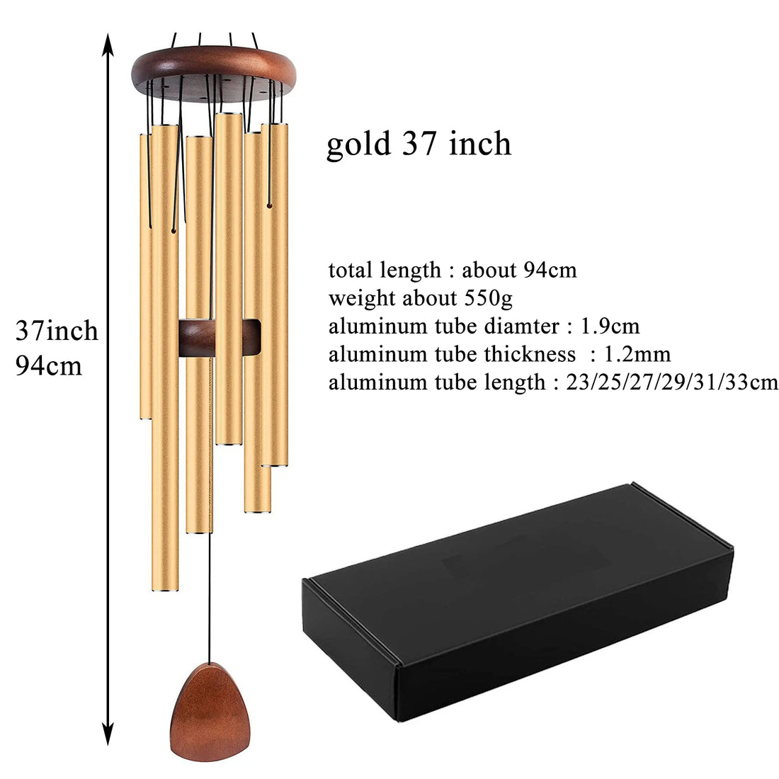 37 Inch Aluminum Wind Chimes – 6 Tube Windbell for Garden & Meditation