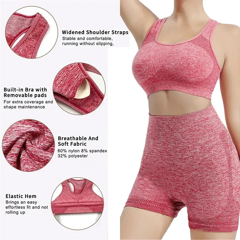Women’s Yoga Set – Gym Shorts, Sports Bra & Seamless Fitness Outfit