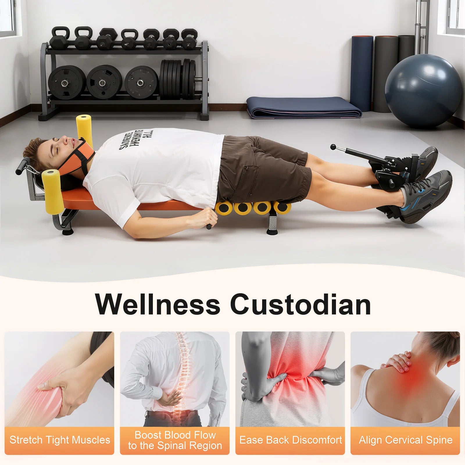 Adjustable Back Stretch Bench – Neck & Spine Decompression Support (130kg Capacity)