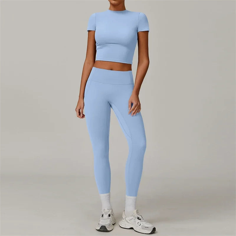 Women’s 2-Piece Yoga Set – Crop Top & High Waist Leggings Workout Outfit