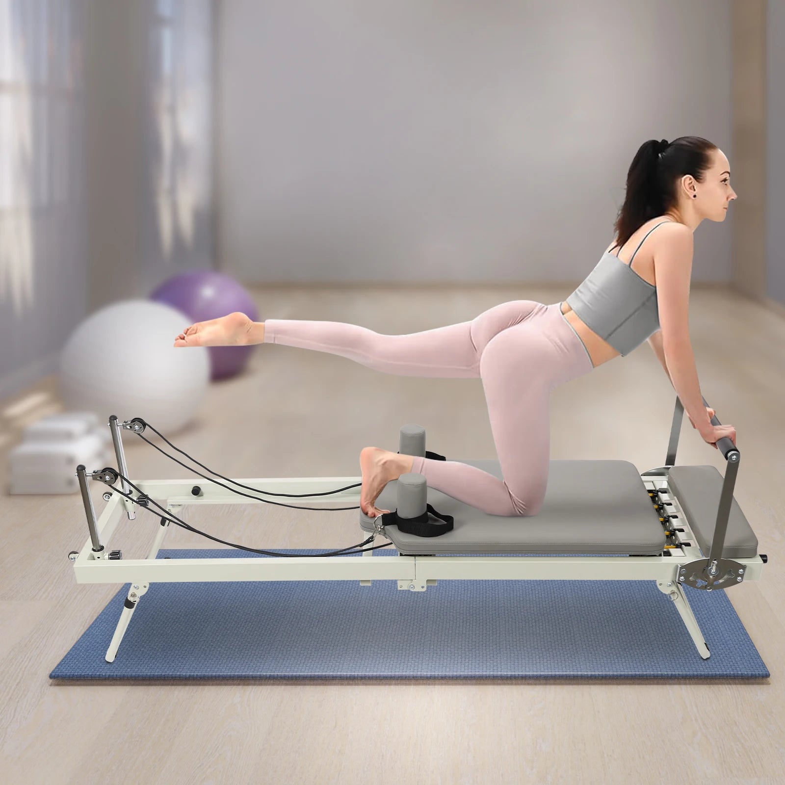 Foldable Pilates Reformer Machine – 120kg Home Yoga Fitness Equipment