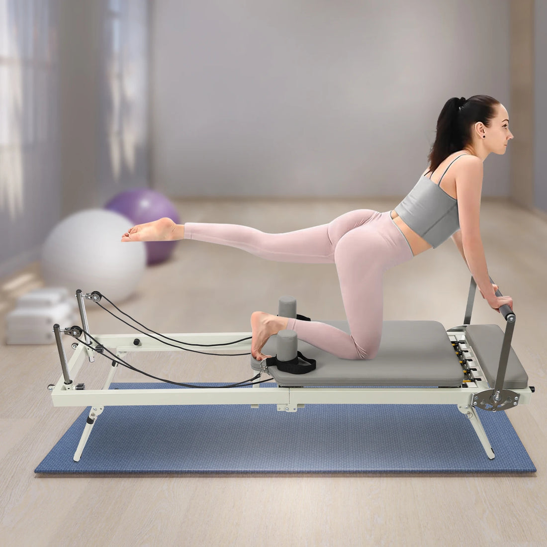 Foldable Pilates Reformer Machine – 120kg Home Yoga Fitness Equipment