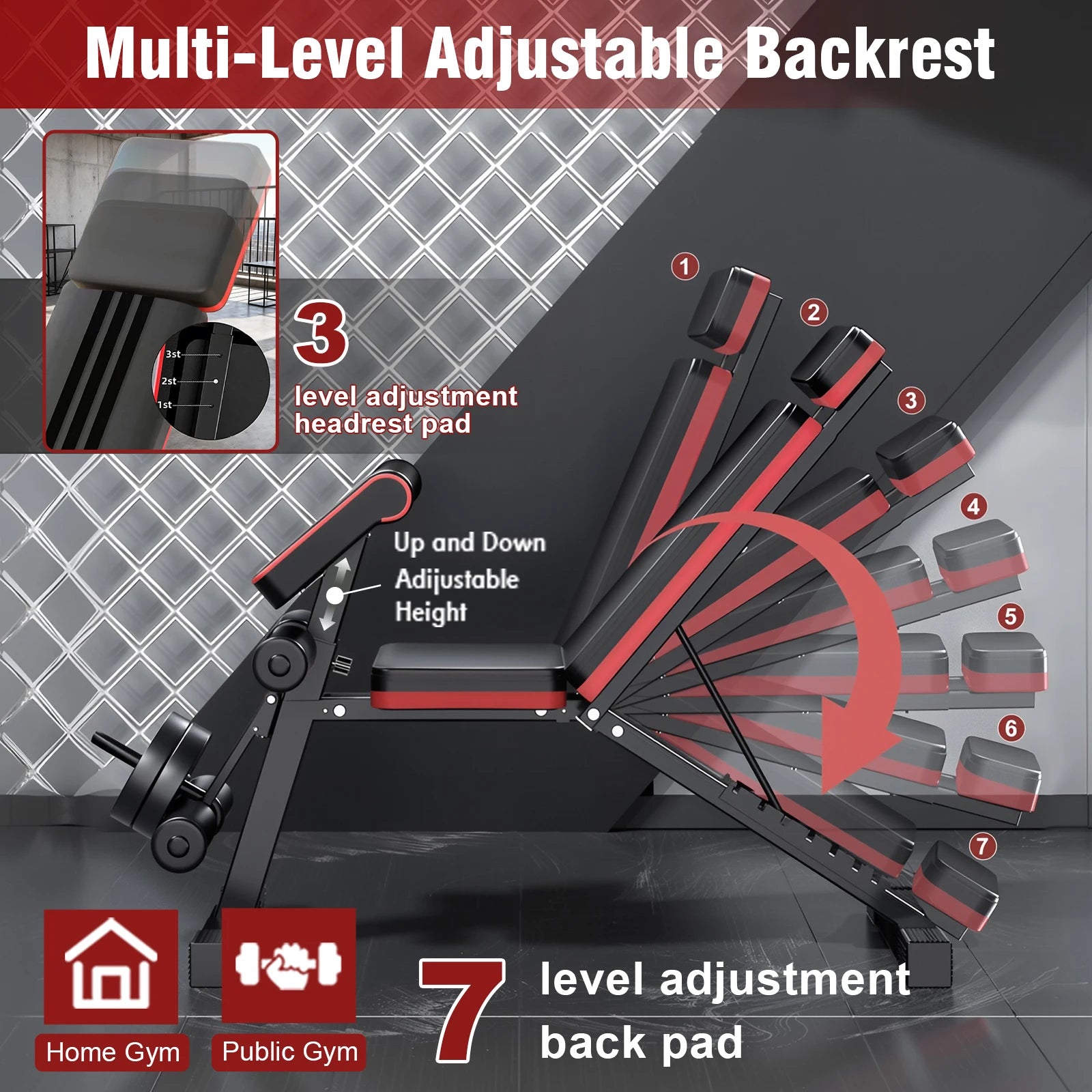 7-Level Adjustable Weight Bench – Foldable Full Body Workout Bench with Leg Extension