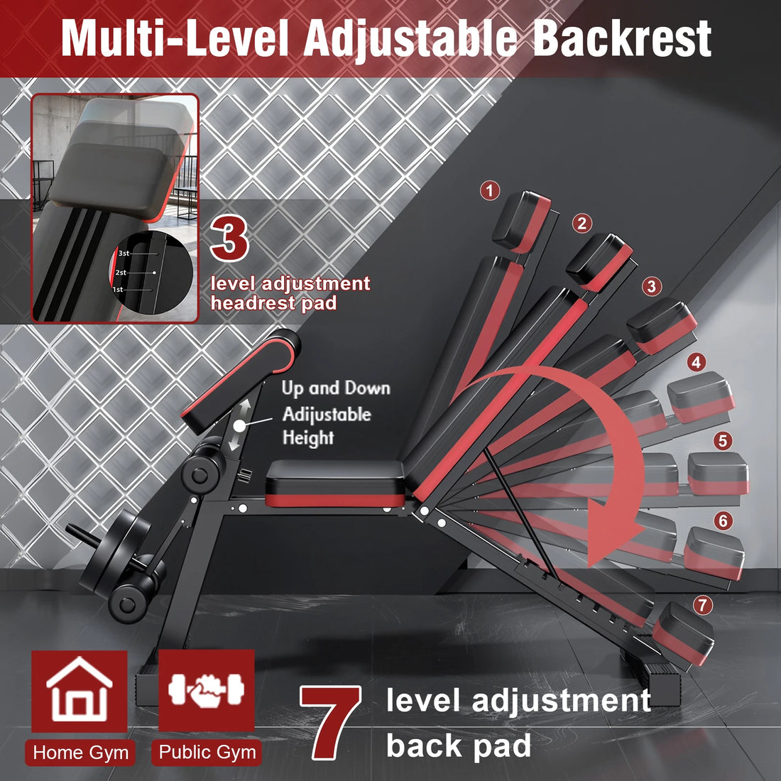 7-Level Adjustable Weight Bench – Foldable Full Body Workout Bench with Leg Extension