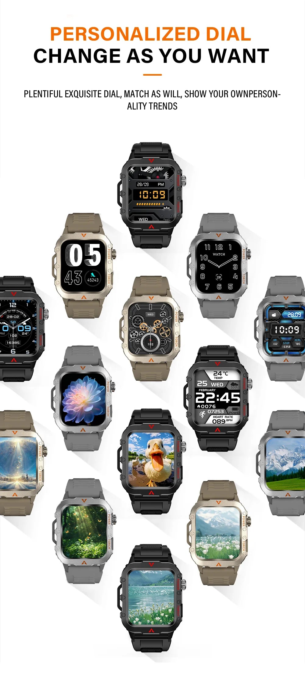 LAXASFIT Men’s Smart Watch – LED Flashlight Outdoor Sports Health Monitor