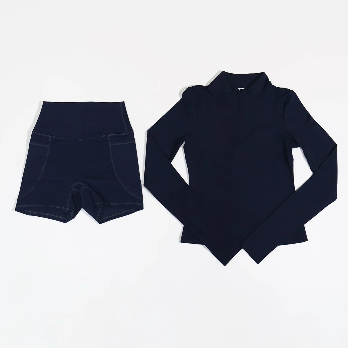 Women’s 2-Piece Sports Set – Half-Zip Long Sleeve Yoga Top & Shorts