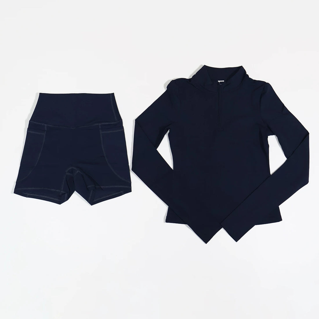 Women’s 2-Piece Sports Set – Half-Zip Long Sleeve Yoga Top & Shorts