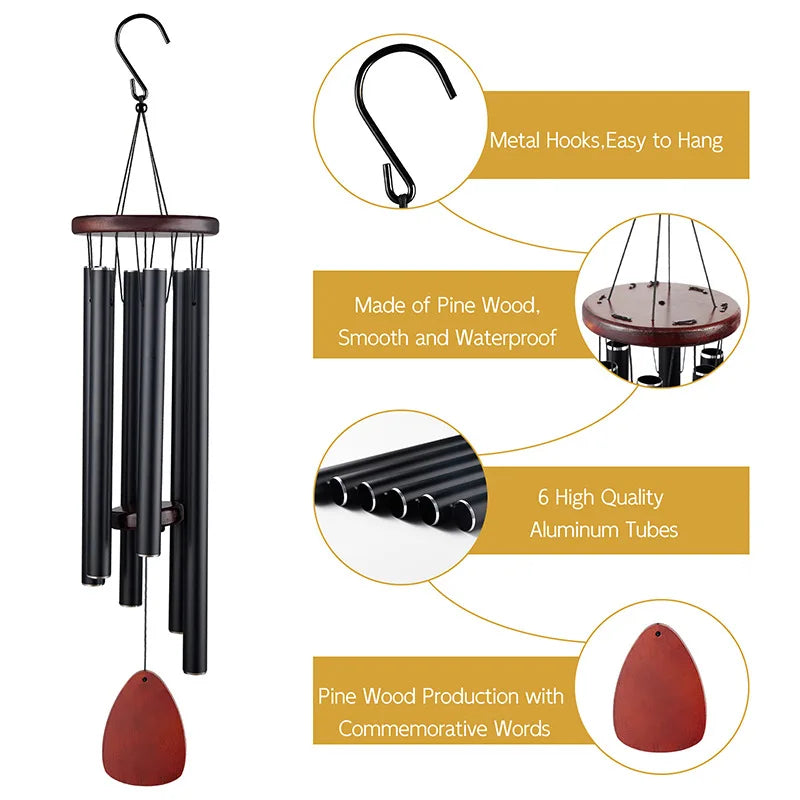 37 Inch Aluminum Wind Chimes – 6 Tube Windbell for Garden & Meditation