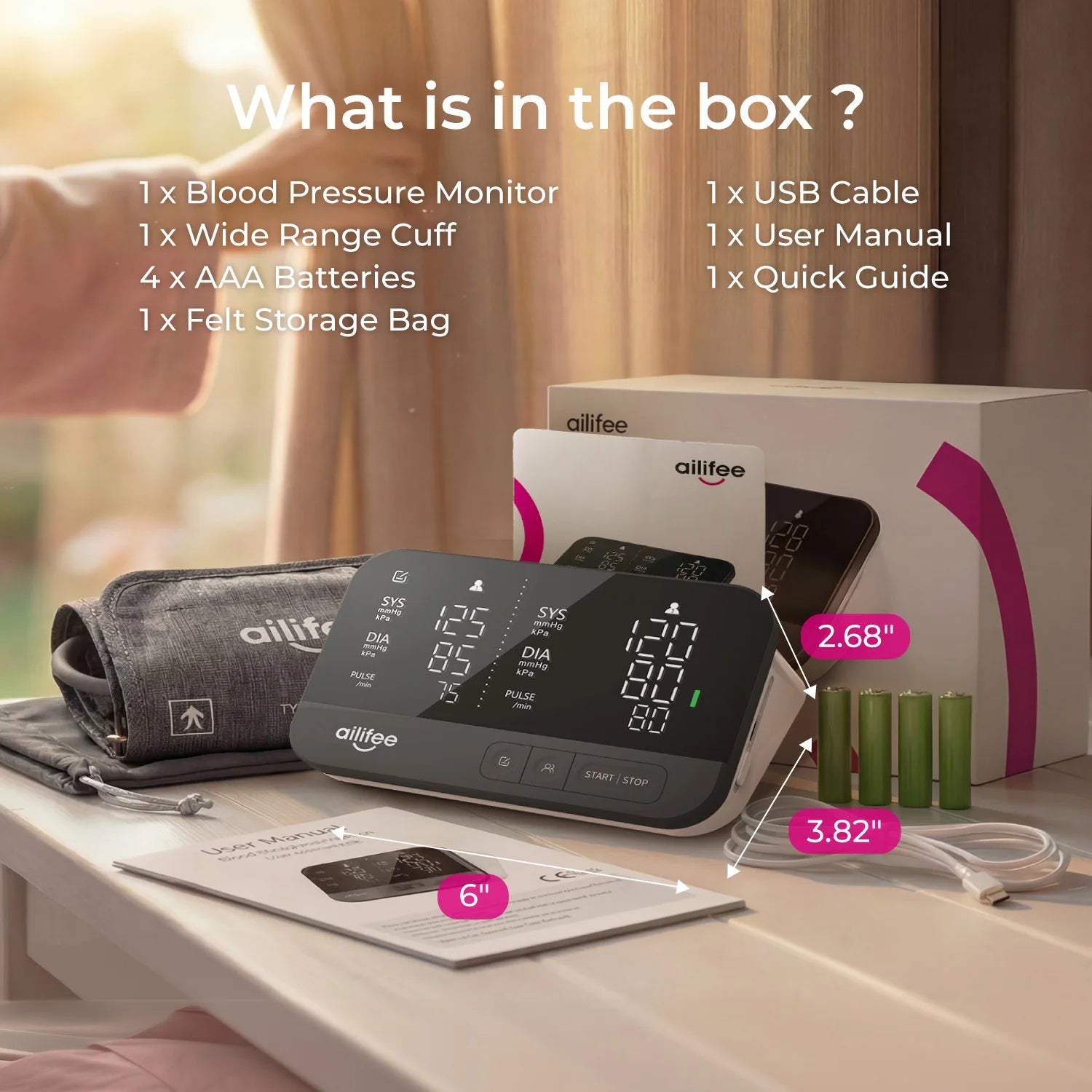 AILIFEE Upper Arm Blood Pressure Monitor – Home Use with Voice & LED Display