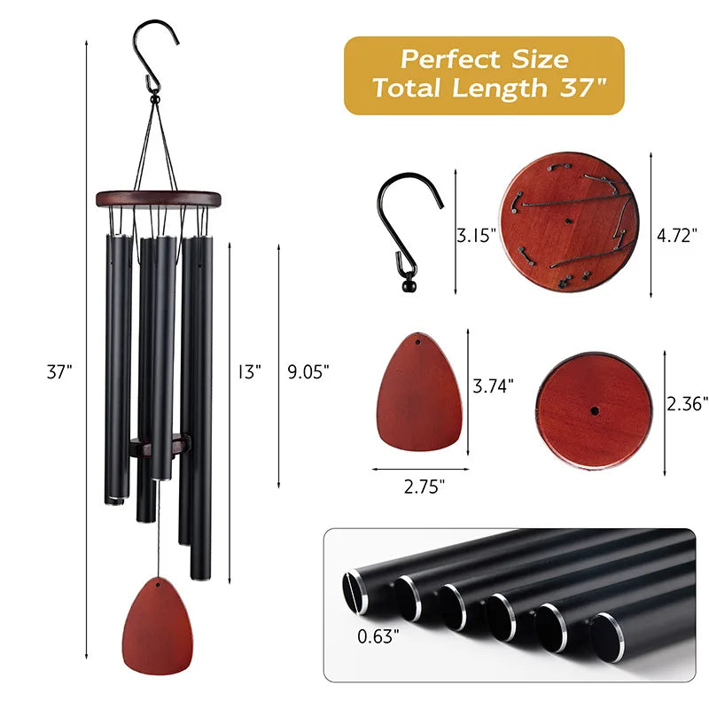 37 Inch Aluminum Wind Chimes – 6 Tube Windbell for Garden & Meditation