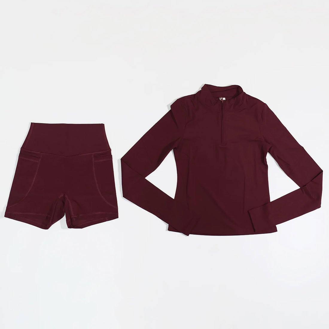 Women’s 2-Piece Sports Set – Half-Zip Long Sleeve Yoga Top & Shorts