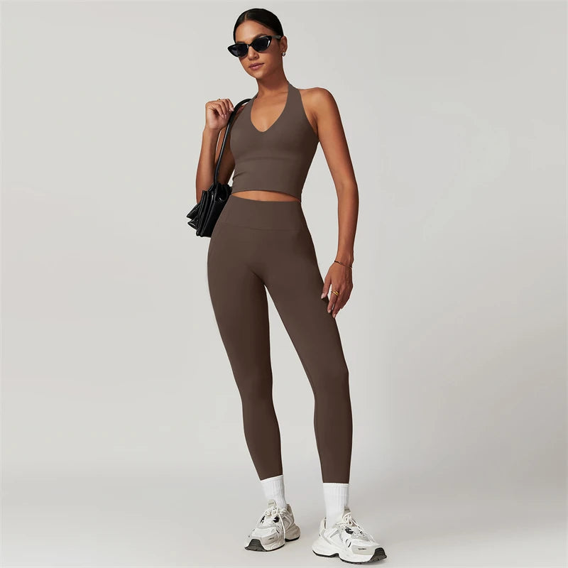 Women’s 2-Piece Yoga Set – Crop Top & High Waist Leggings Workout Outfit