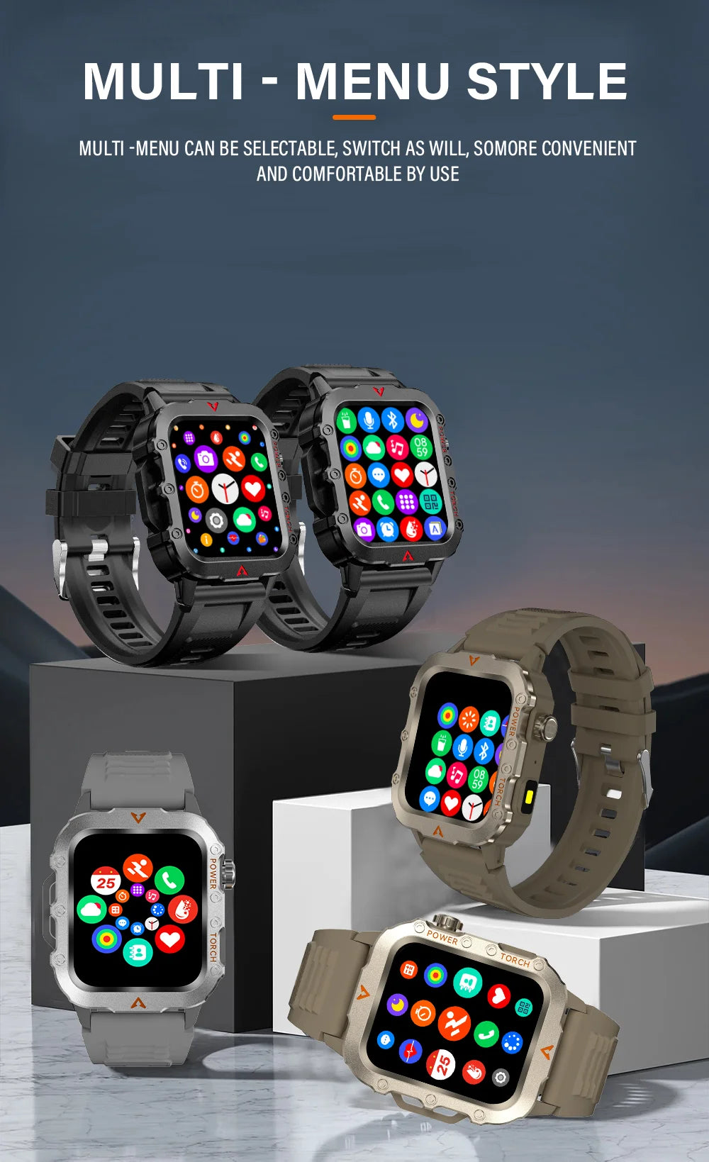 LAXASFIT Men’s Smart Watch – LED Flashlight Outdoor Sports Health Monitor