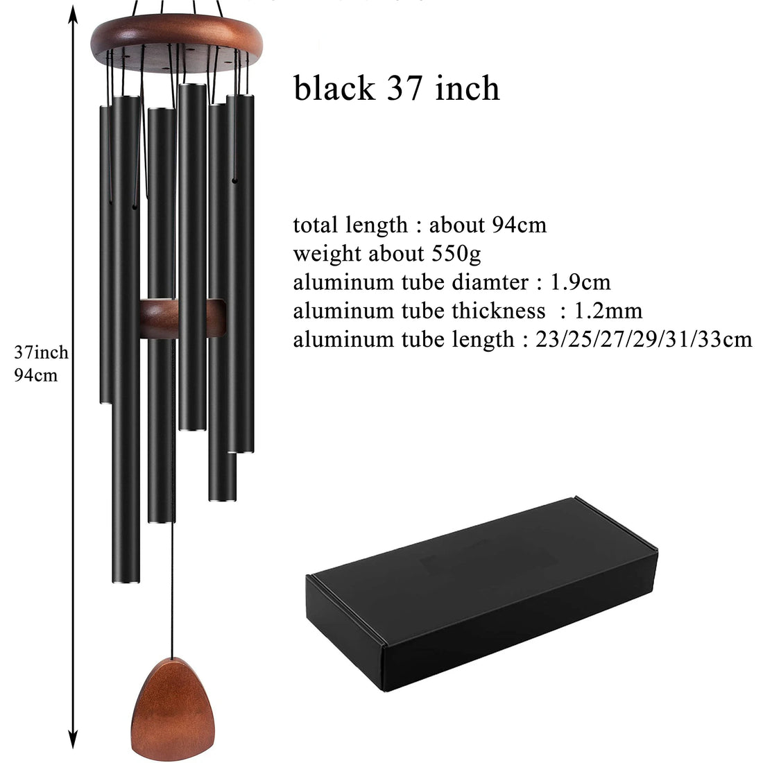 37 Inch Aluminum Wind Chimes – 6 Tube Windbell for Garden & Meditation
