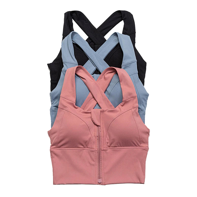 Shock Resistant Sports Bra – Women’s Zipper Front Wide Strap Gym & Yoga Bra