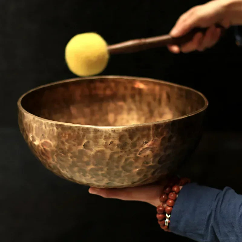 Large Tibetan Singing Bowl Set – Vintage Brass Sound Healing Instrument