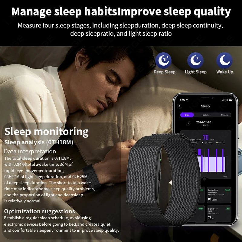 LIGE No Screen Smart Wristband – Heart Rate & Sleep AI Health Monitor