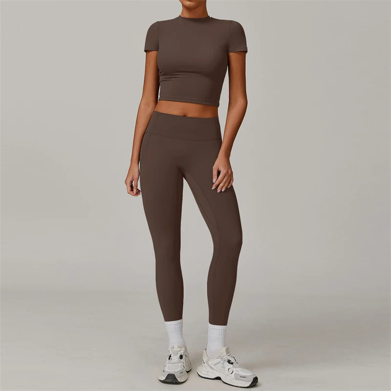 Women’s 2-Piece Yoga Set – Crop Top & High Waist Leggings Workout Outfit