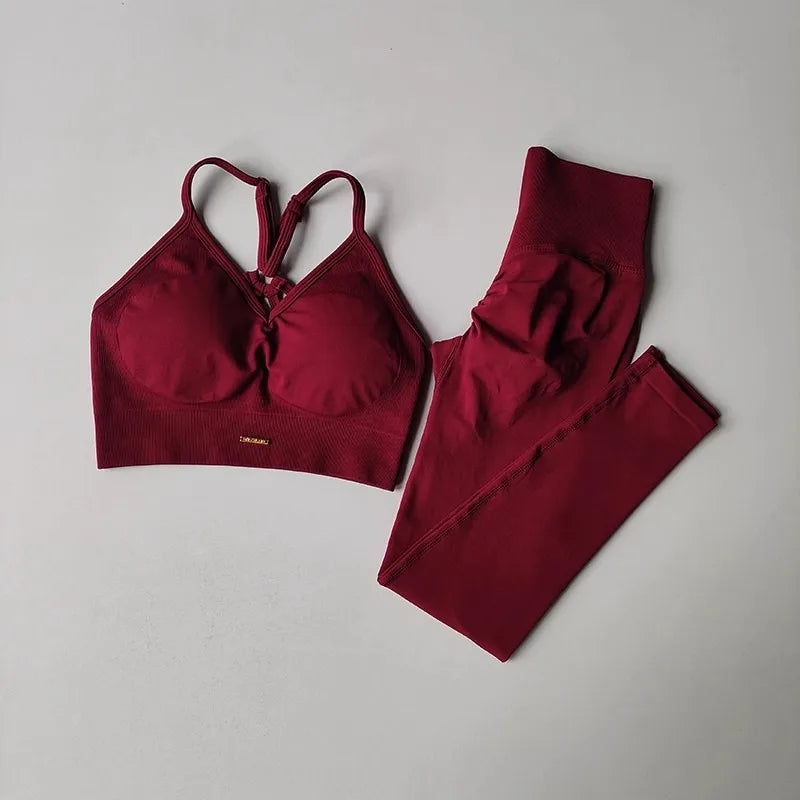 Seamless Yoga Set – Women’s High Waist Scrunch Leggings & V-Neck Sports Bra