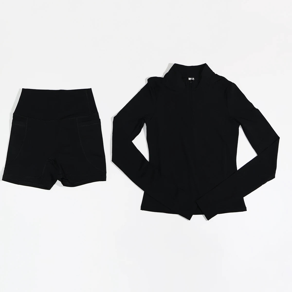 Women’s 2-Piece Sports Set – Half-Zip Long Sleeve Yoga Top & Shorts