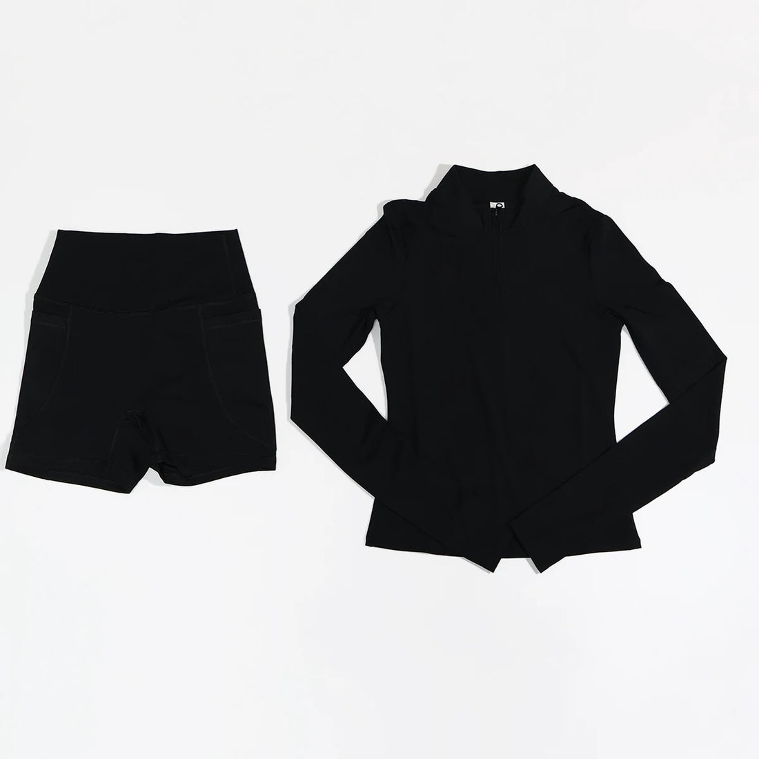 Women’s 2-Piece Sports Set – Half-Zip Long Sleeve Yoga Top & Shorts
