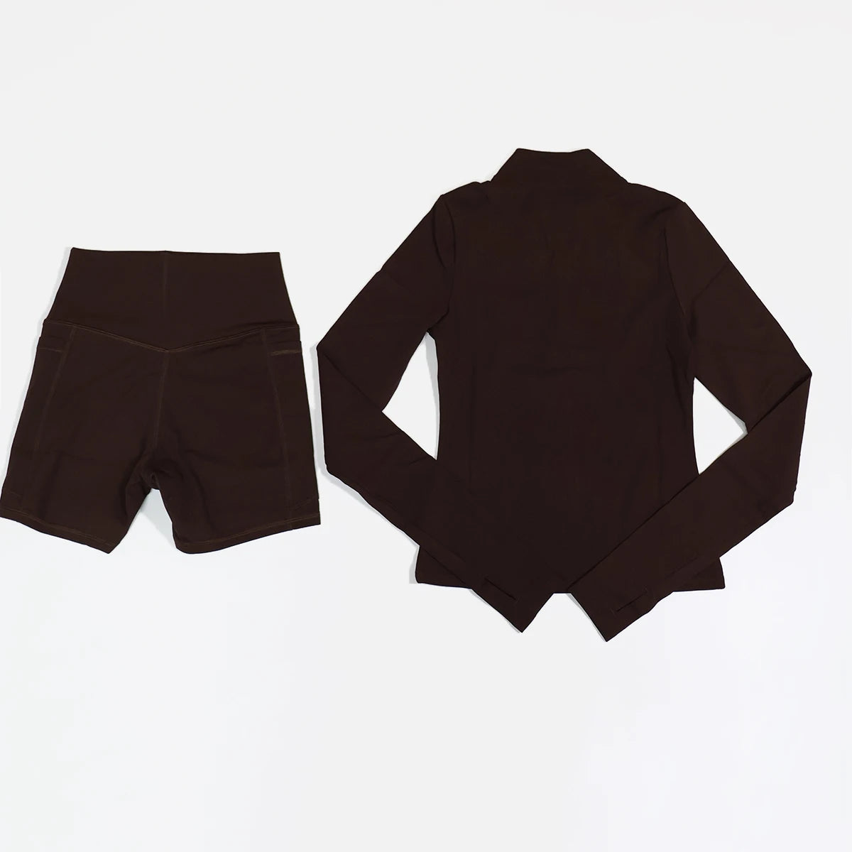 Women’s 2-Piece Sports Set – Half-Zip Long Sleeve Yoga Top & Shorts