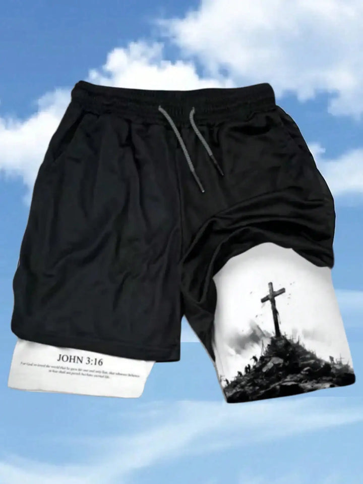 Men’s 2-in-1 Athletic Shorts – Quick-Dry Anime Print Gym & Basketball Shorts