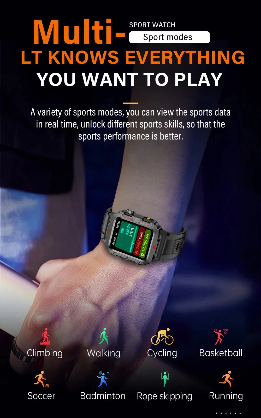 LAXASFIT Men’s Smart Watch – LED Flashlight Outdoor Sports Health Monitor