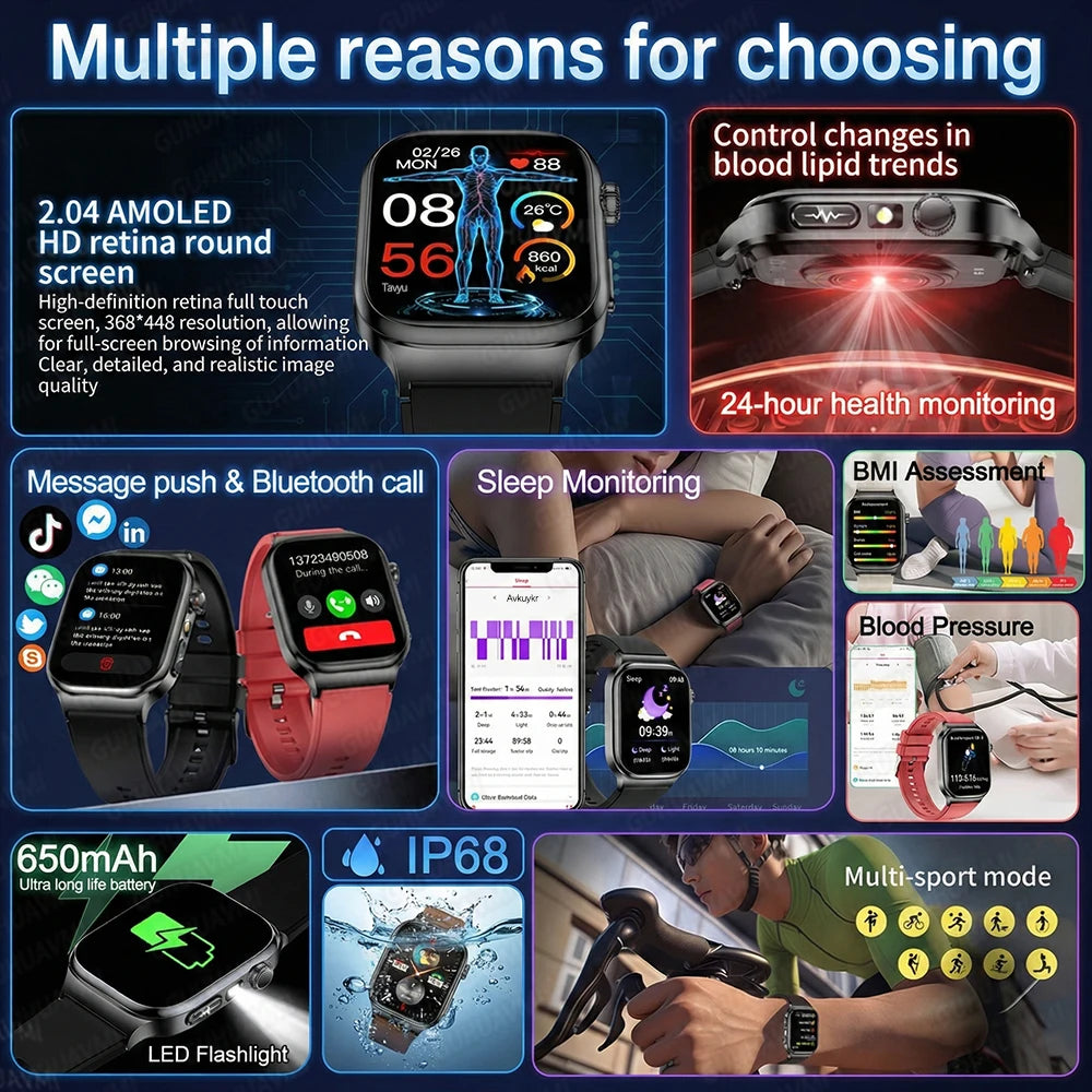 Men’s Smart Watch – ECG + PPG Health Monitor, Blood Pressure & Bluetooth Call