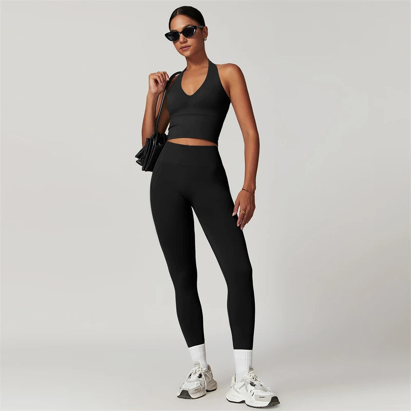 Women’s 2-Piece Yoga Set – Crop Top & High Waist Leggings Workout Outfit