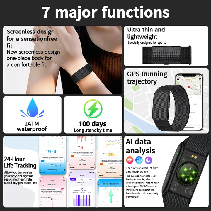 LIGE No Screen Smart Wristband – Heart Rate & Sleep AI Health Monitor