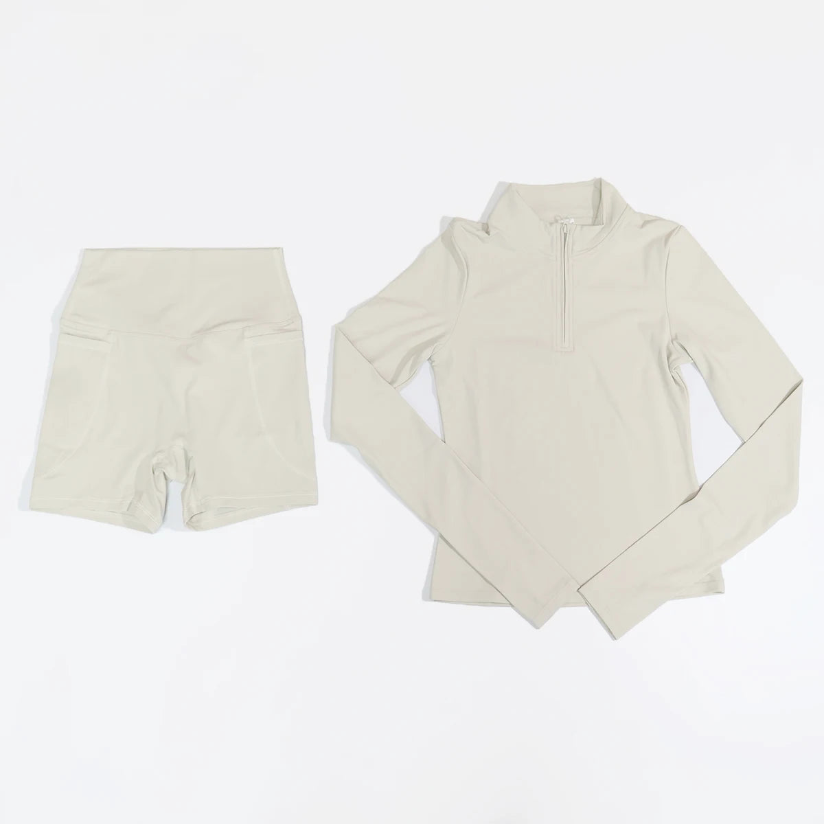 Women’s 2-Piece Sports Set – Half-Zip Long Sleeve Yoga Top & Shorts