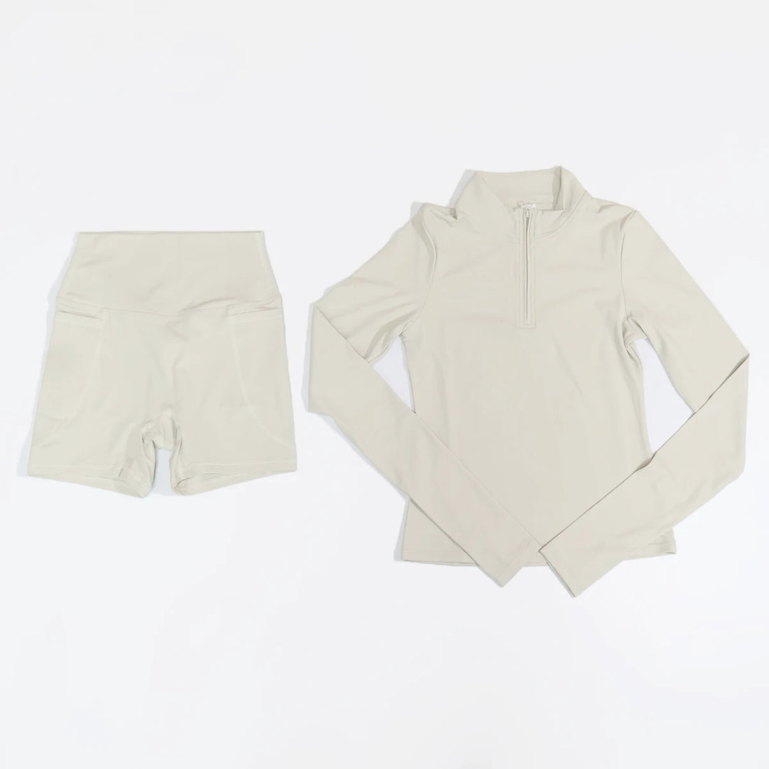Women’s 2-Piece Sports Set – Half-Zip Long Sleeve Yoga Top & Shorts