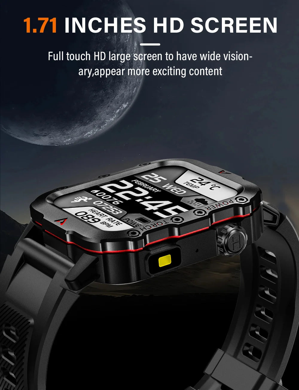 LAXASFIT Men’s Smart Watch – LED Flashlight Outdoor Sports Health Monitor