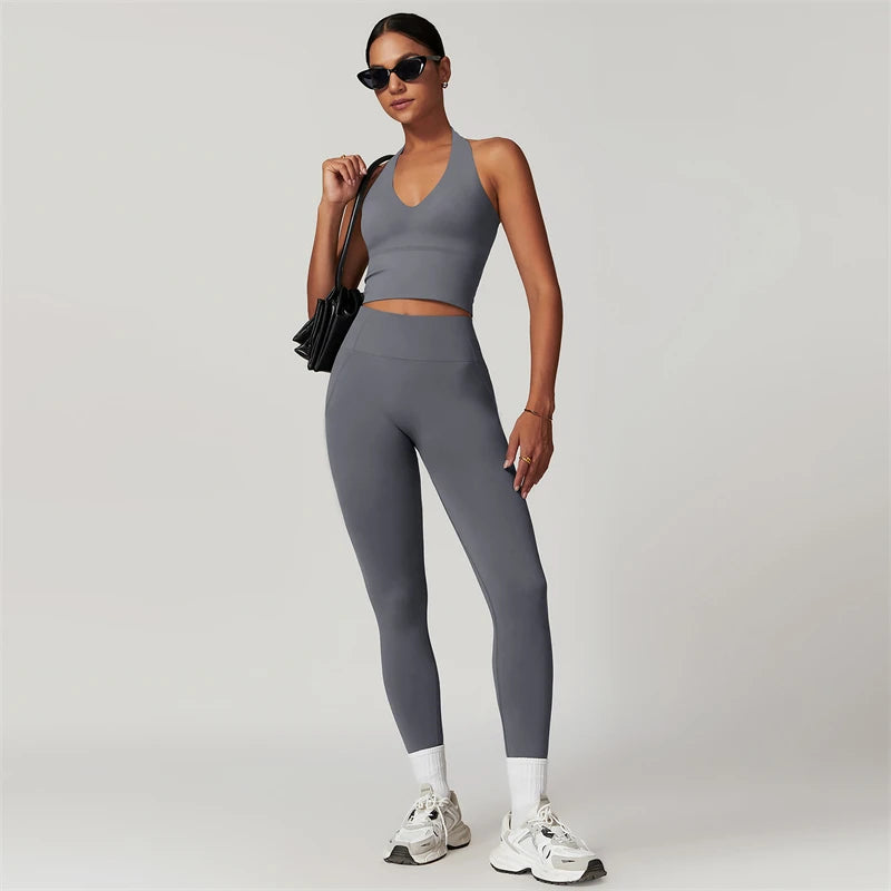 Women’s 2-Piece Yoga Set – Crop Top & High Waist Leggings Workout Outfit