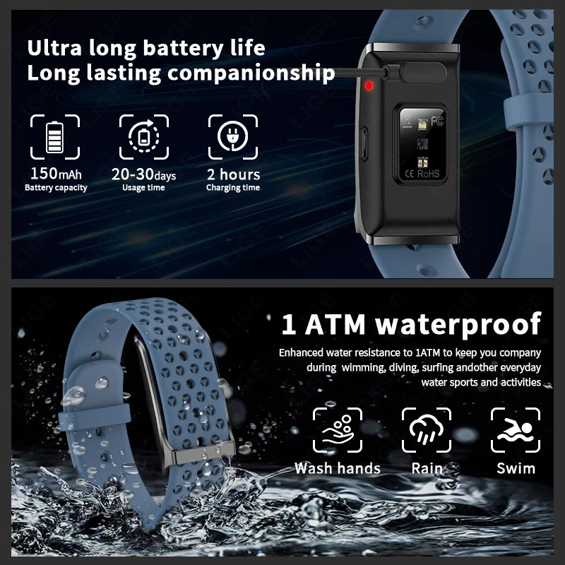 LIGE No Screen Smart Bracelet – Health & Fitness Tracker (Heart Rate & BP Monitor)