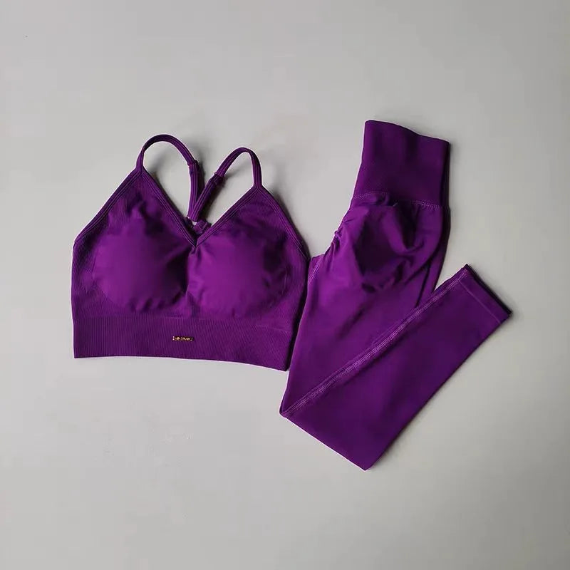 Seamless Yoga Set – Women’s High Waist Scrunch Leggings & V-Neck Sports Bra